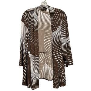 SUSAN GRAVER Cardigan 3X Geometric Abstract Print Artsy Stretchy Art to Wear